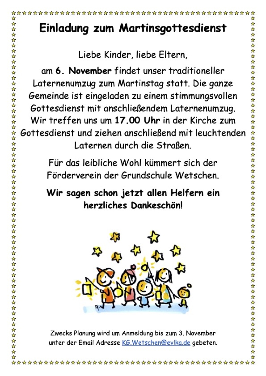 Am 6. November heißt es in Wetschen wieder "Laterne! Laterne!"