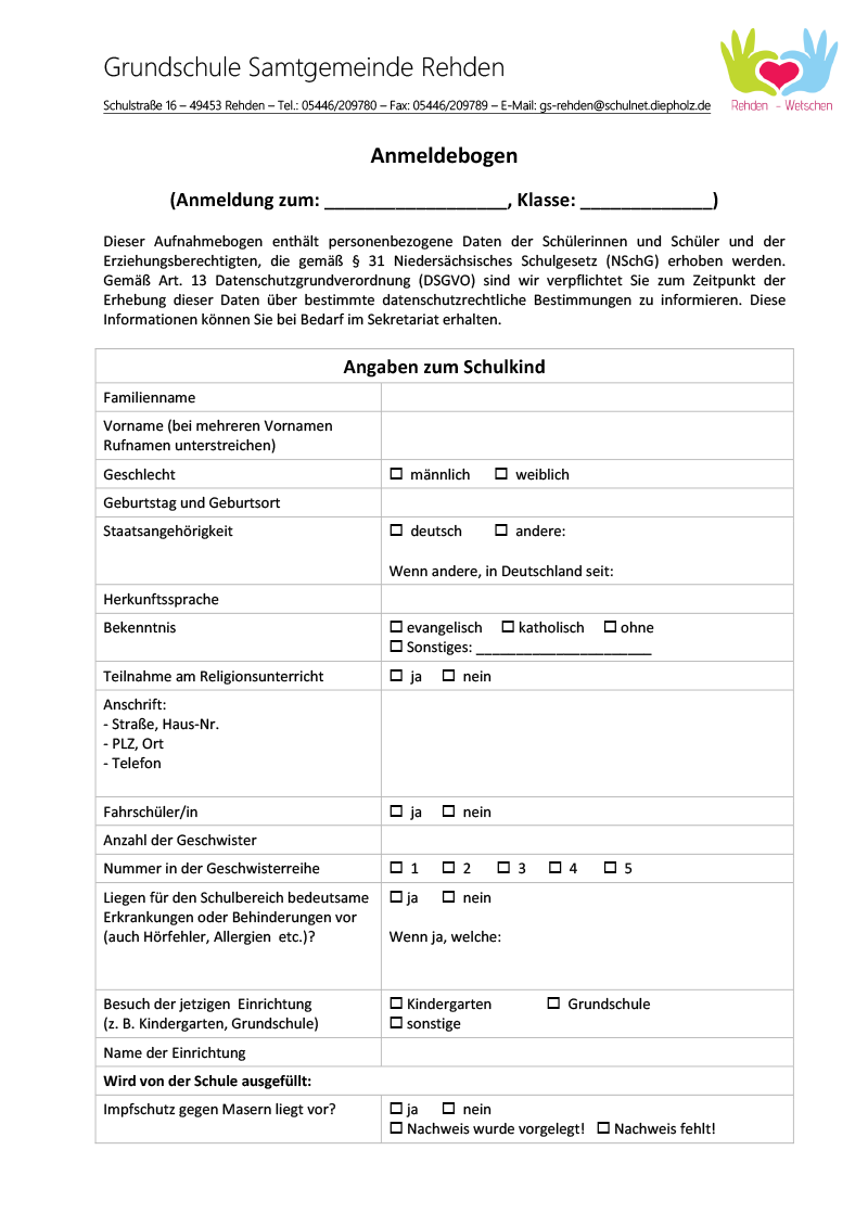 Anmeldebogen